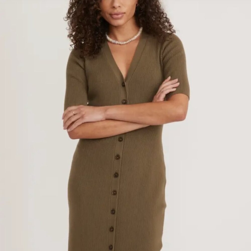 Olive Green Marine Layer Bella Button Dress NWT BURT OLIVE Small